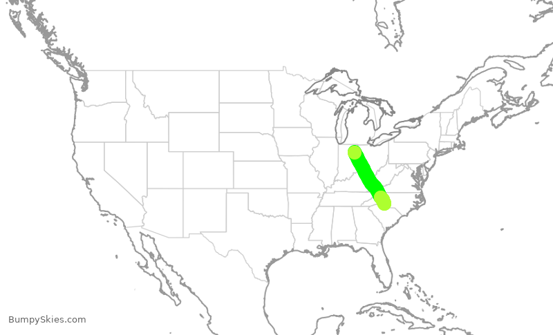 Turbulence forecast map for PDT6078, FWA to CLT