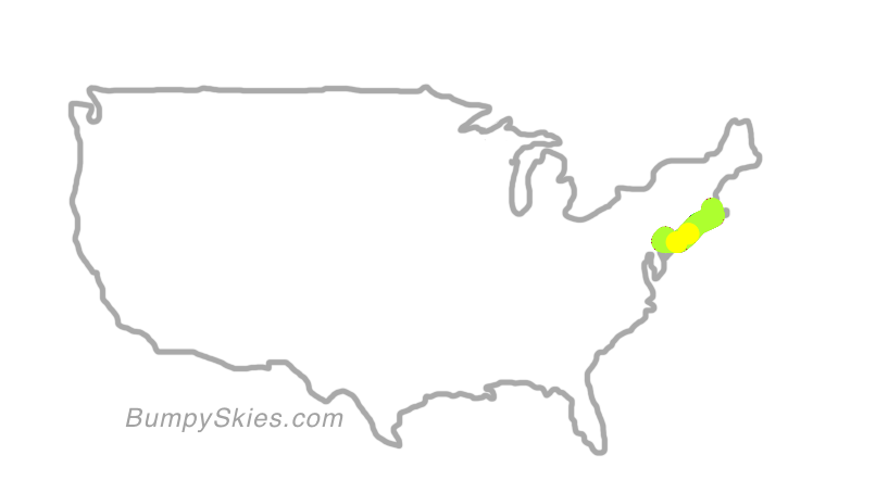 Map of continental US with illustrated flight path and turbulence forecast (described in text below)