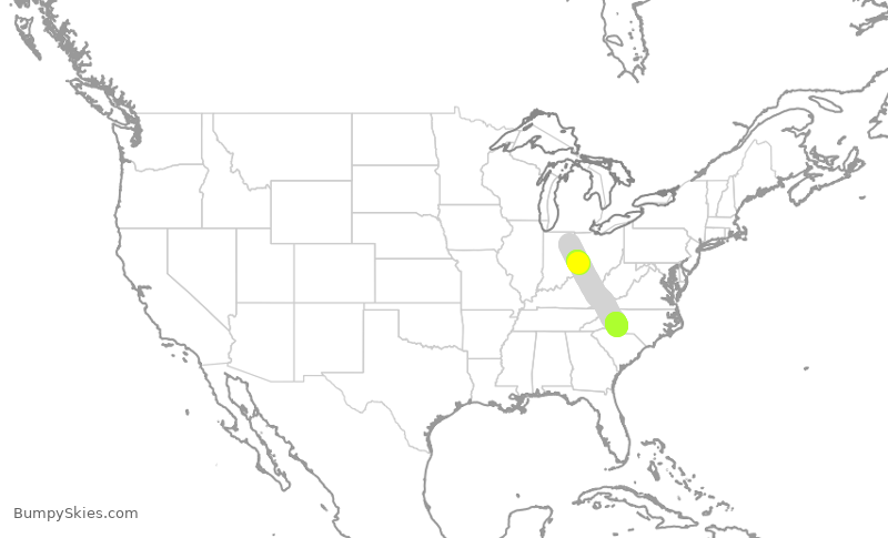 Turbulence forecast map for PDT6087, FWA to CLT