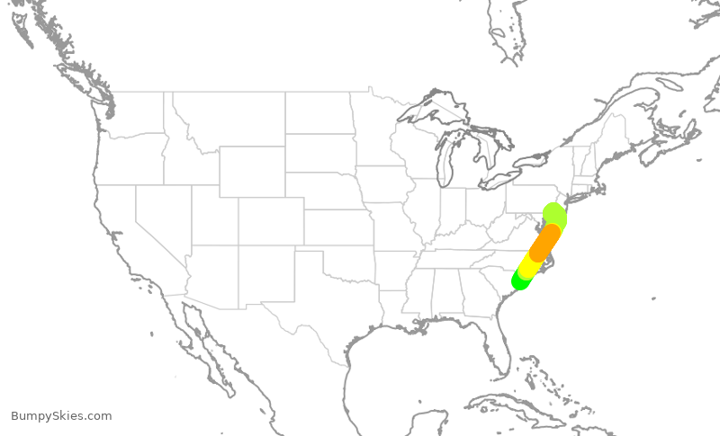 Turbulence forecast map for PDT6107, MYR to PHL
