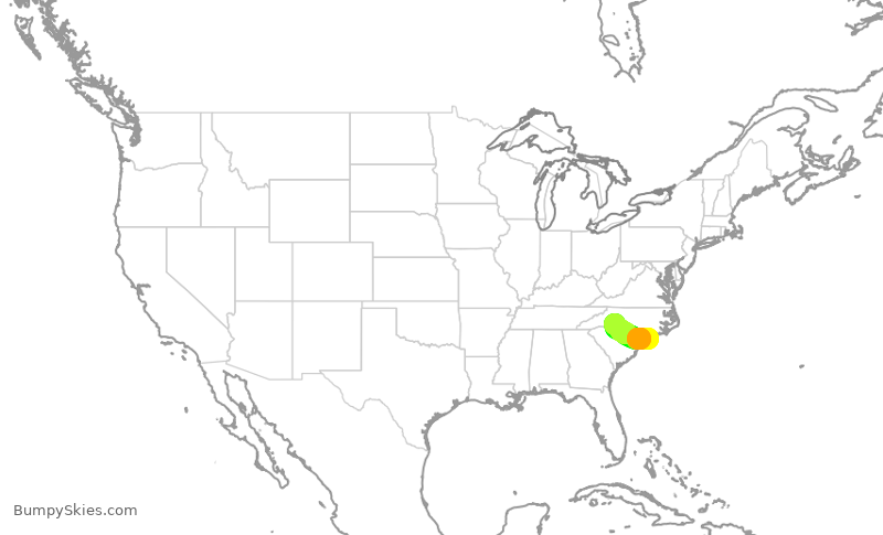 Turbulence forecast map for PDT6116, ILM to CLT
