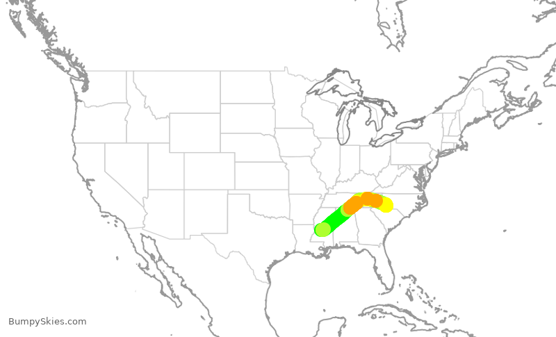 Turbulence forecast map for PDT6119, JAN to CLT