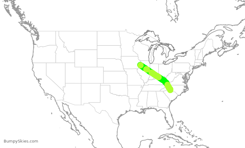 Turbulence forecast map for PDT6121, MLI to CLT