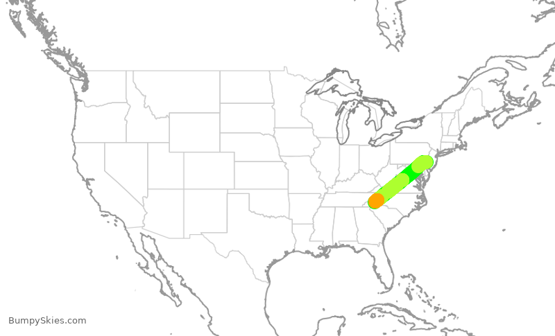 Turbulence forecast map for PDT6127, PHL to AVL