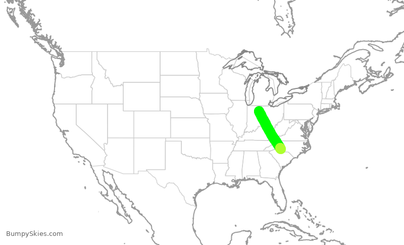 Turbulence forecast map for PDT6134, FWA to CLT