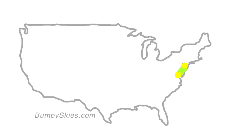 Map of continental US with illustrated flight path and turbulence forecast (described in text below)