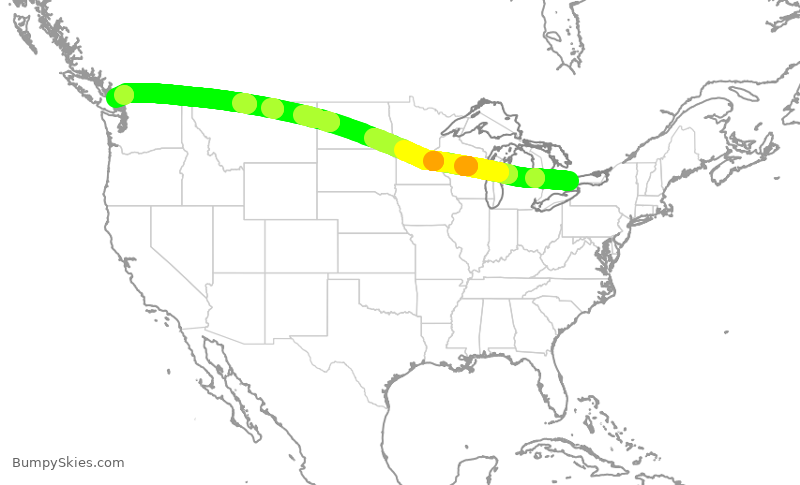 Turbulence forecast map for POE1305, YYZ to YVR