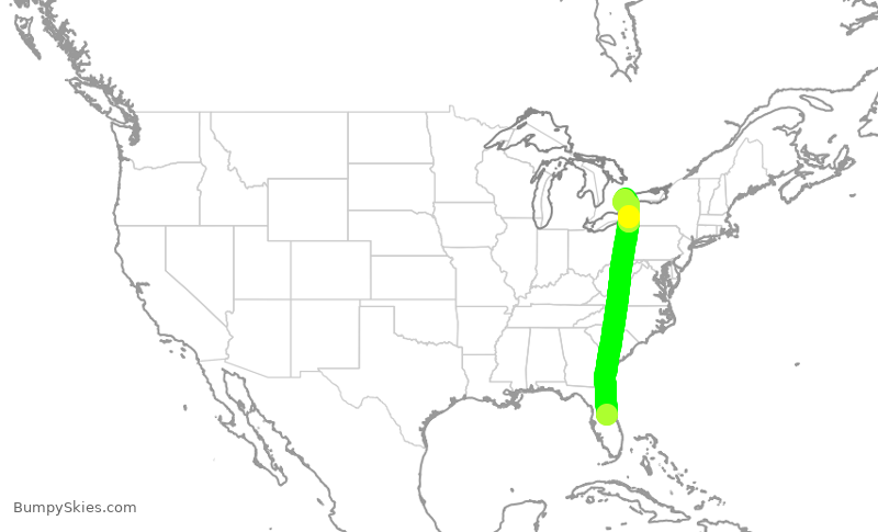 Turbulence forecast map for POE1580, MCO to YYZ