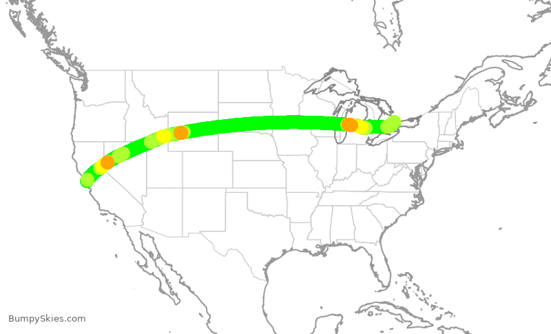 Turbulence forecast map for POE1672, SFO to YYZ