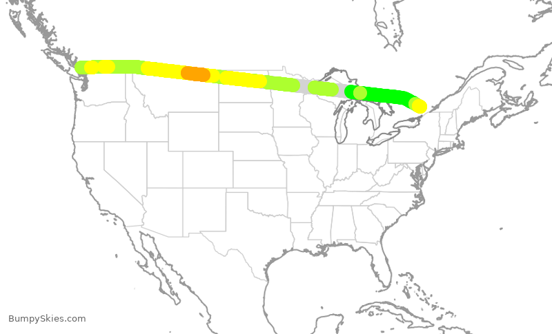 Turbulence forecast map for POE266, YVR to YOW