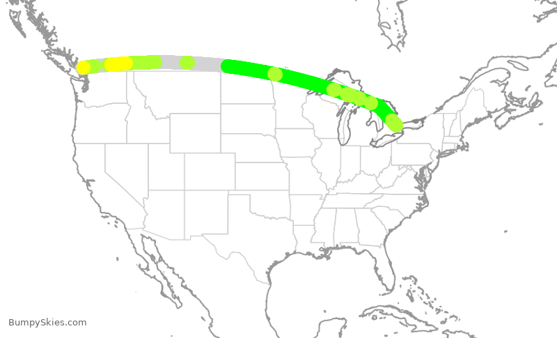 Turbulence forecast map for POE302, YVR to YYZ