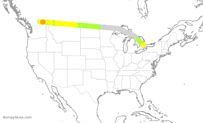 Turbulence forecast map for POE324, YLW to YYZ