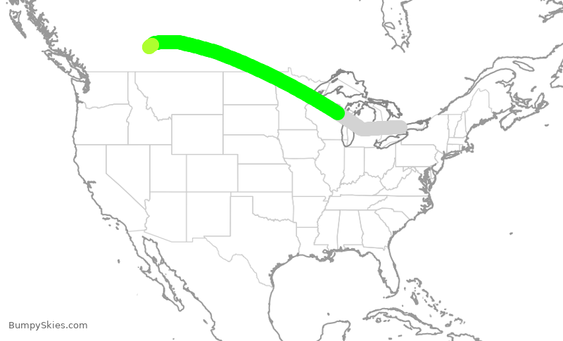 Turbulence forecast map for POE357, YYZ to YYC