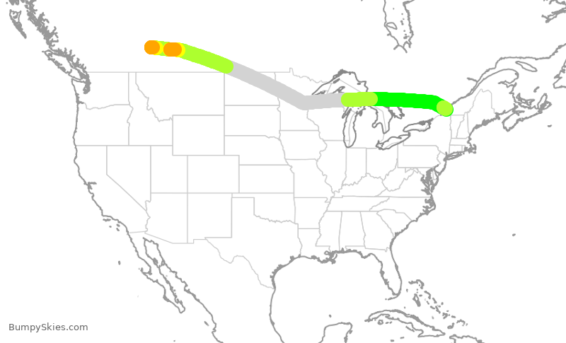 Turbulence forecast map for POE384, YYC to YUL
