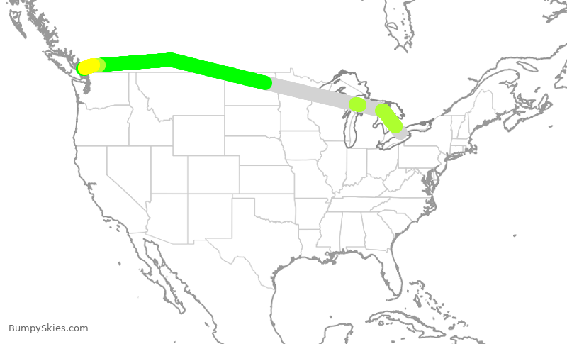 Turbulence forecast map for POE481, YHM to YVR