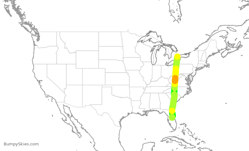 Turbulence forecast map for POE581, YYZ to MCO
