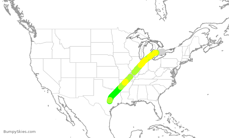 Turbulence forecast map for POE627, YYZ to AUS