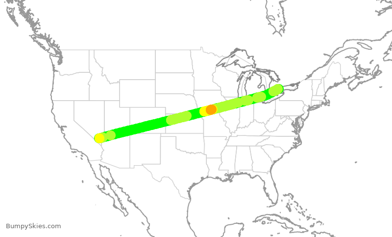 Turbulence forecast map for POE654, LAS to YYZ