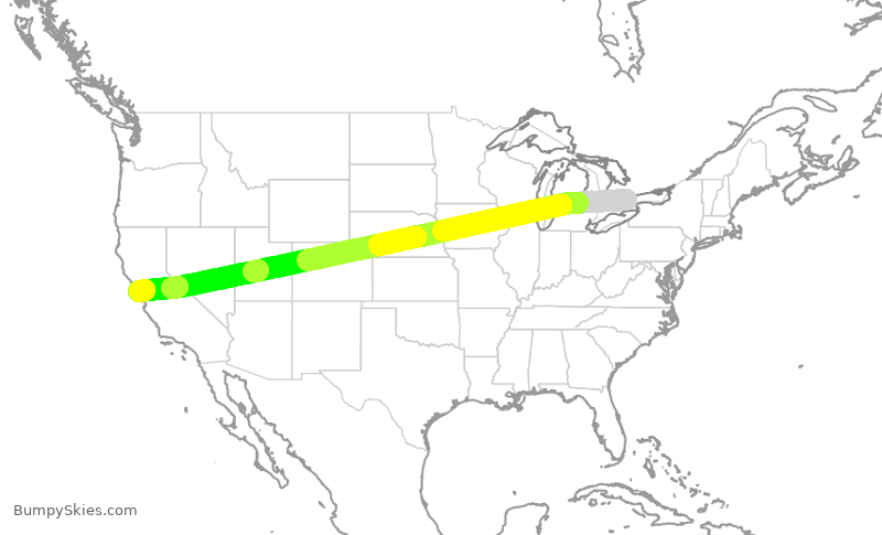 Turbulence forecast map for POE671, YYZ to SFO
