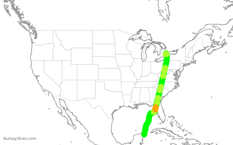 Turbulence forecast map for POE766, CUN to YYZ
