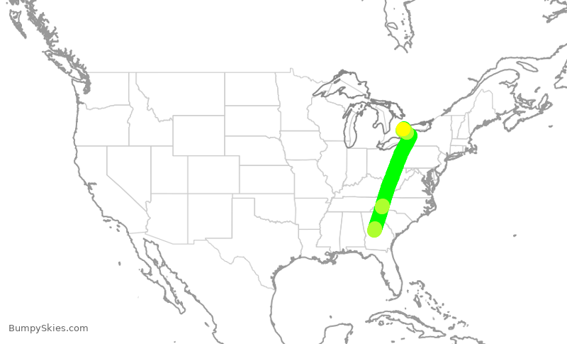 Turbulence forecast map for POE9901, MCN to YYZ