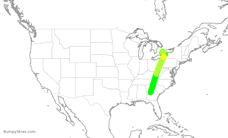 Turbulence forecast map for POE9918, MCN to YYZ