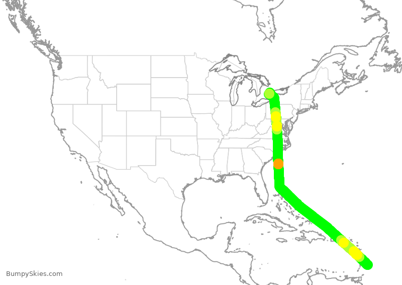 Turbulence forecast map for POE9954, BGI to YYZ