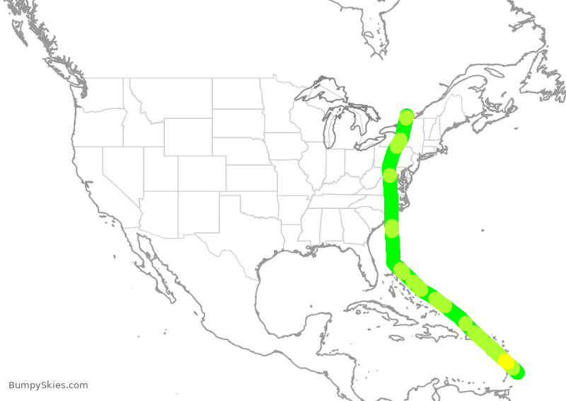 Turbulence forecast map for POE9955, BGI to YOW