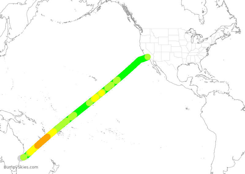 Turbulence forecast map for QFA11, SYD to LAX