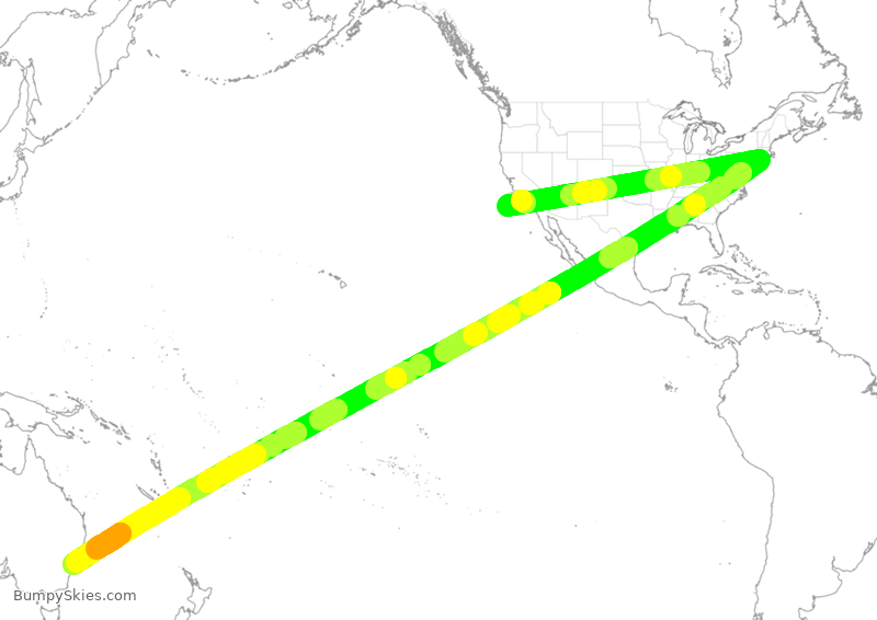 Turbulence forecast map for QFA12, LAX to SYD
