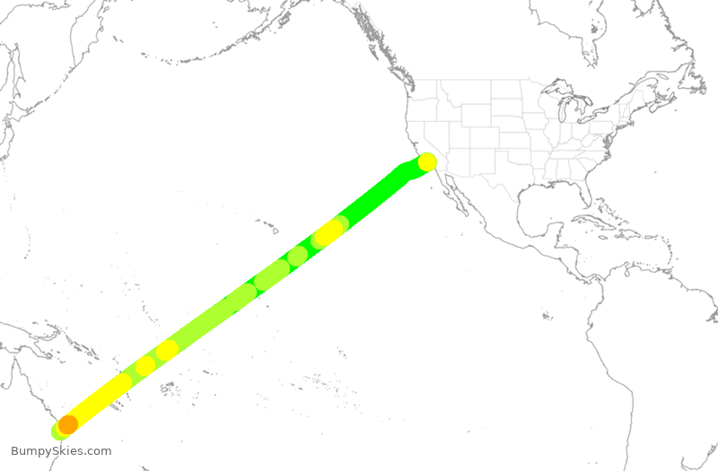 Turbulence forecast map for QFA15, BNE to LAX