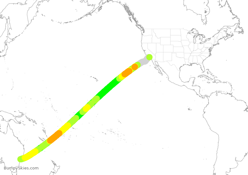 Turbulence forecast map for QFA18, LAX to SYD