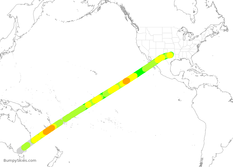 Turbulence forecast map for QFA21, MML to DFW