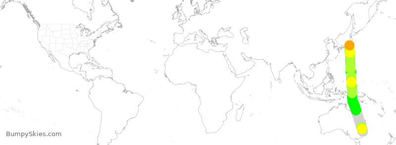 Turbulence forecast map for QFA25, SSY to JTT