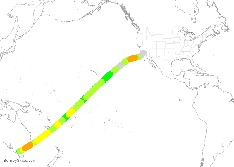 Turbulence forecast map for QFA338, LAX to MEL