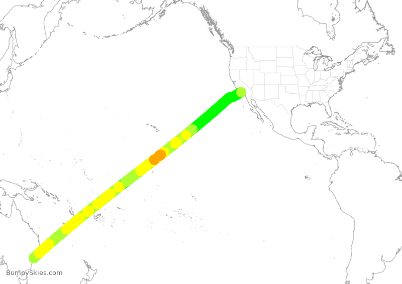 Turbulence forecast map for QFA6011, SYD to LAX