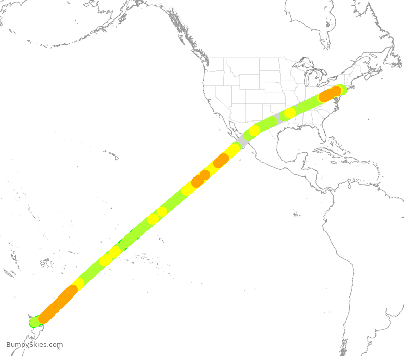 Turbulence forecast map for QFA7004, JFK to AKL