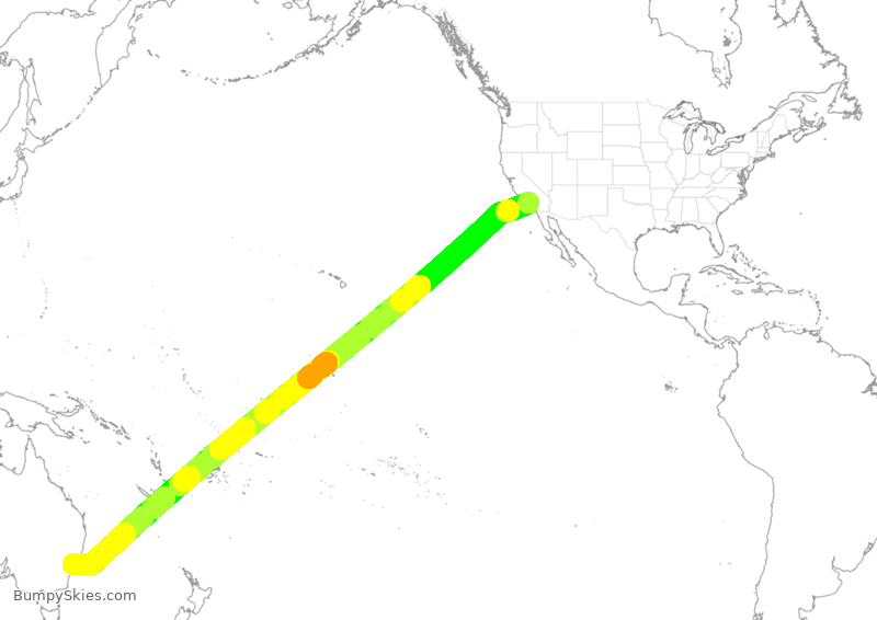 Turbulence forecast map for QFA7011, SYD to LAX