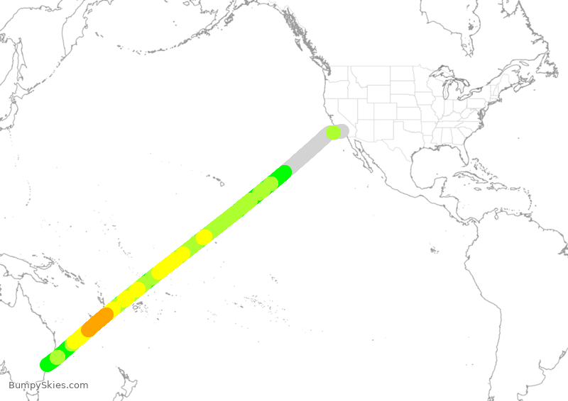 Turbulence forecast map for QFA7012, LAX to SYD