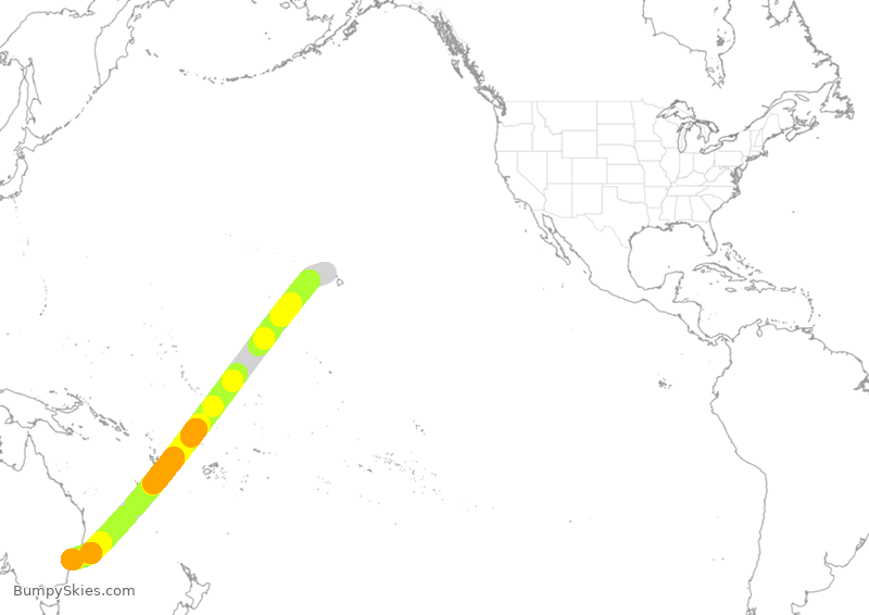 Turbulence forecast map for QFA7104, HNL to SYD