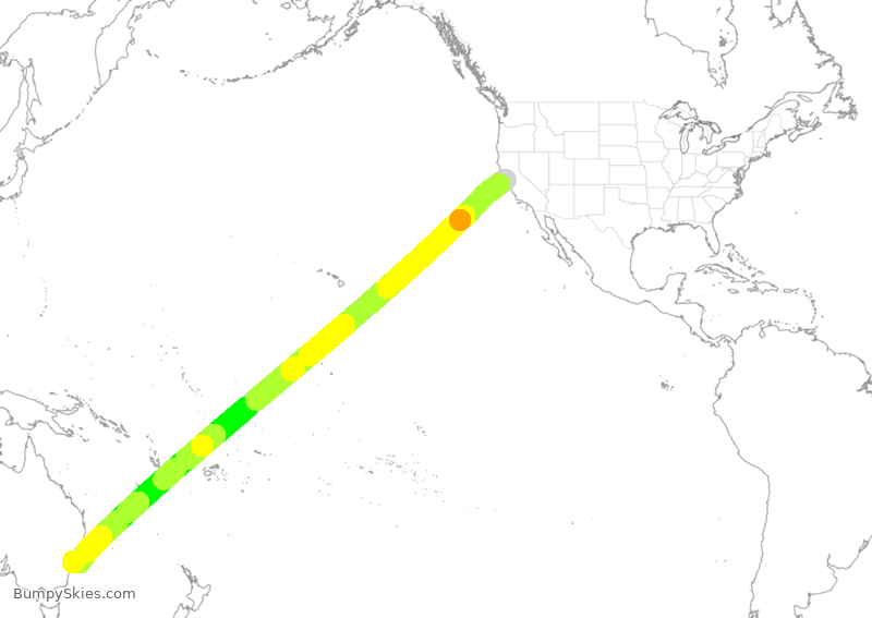 Turbulence forecast map for QFA74, SFO to SSY