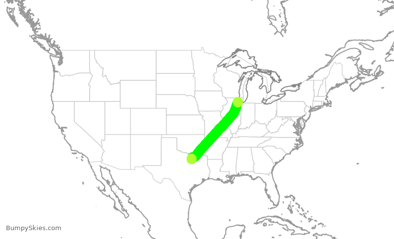 Turbulence forecast map for QFA7550, ORD to DFW