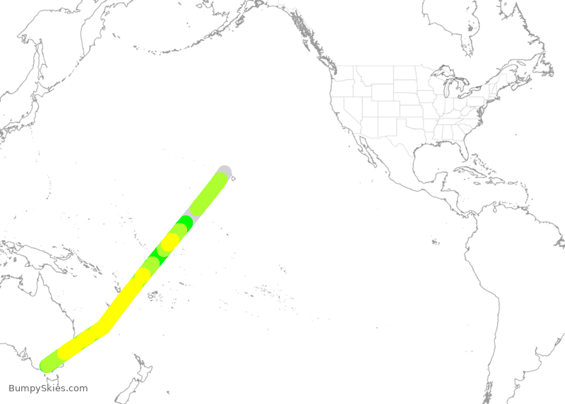 Turbulence forecast map for QFA7554, HNL to MEL