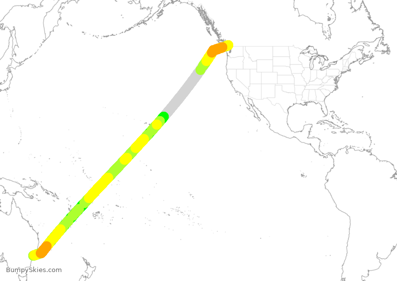 Turbulence forecast map for QFA76, YVR to SYD