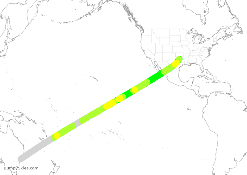 Turbulence forecast map for QFA7, SYD to DFW