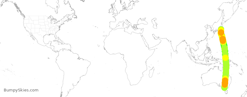 Turbulence forecast map for QFA80, NRT to MEL