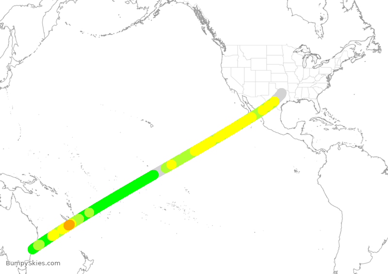Turbulence forecast map for QFA8, DFW to SSY