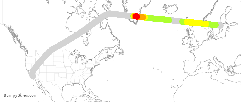 Turbulence forecast map for QQE762, LAX to SSB