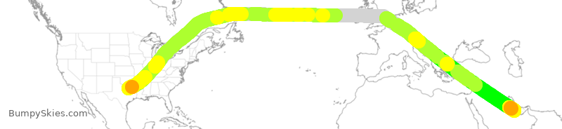 Turbulence forecast map for QTR22, DFW to DOH