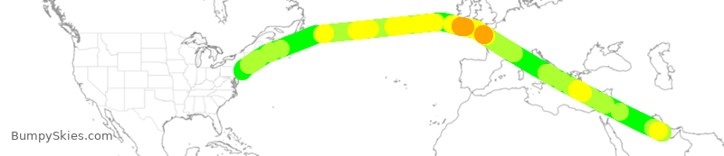 Turbulence forecast map for QTR30, JFK to DOH
